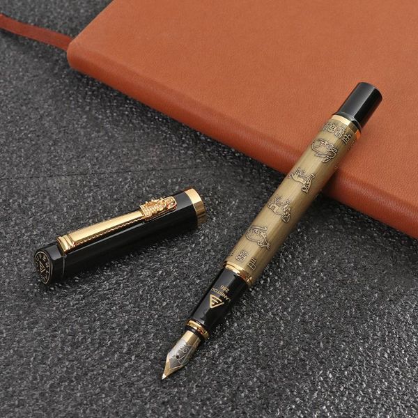 

metal fountain pens smooth faucet clip zodiac series ink refills fine nib calligraphy signature stroke stationery