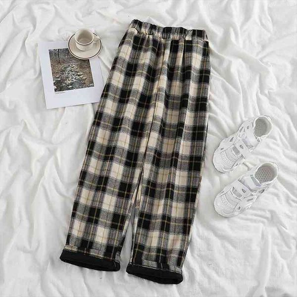 

beige plaid high waist sweatpants womens pants sashes pockets office fashion elegant yellow, Black;white