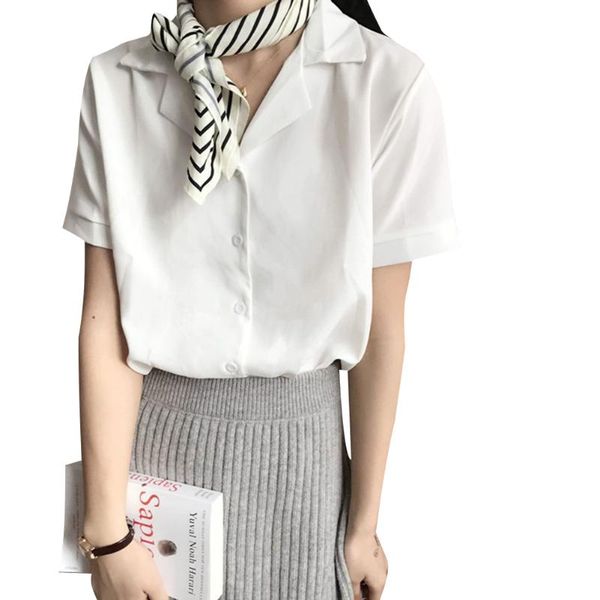 

fashion women ladies blouse solid short sleeve button casual loose summer women's blouses & shirts, White