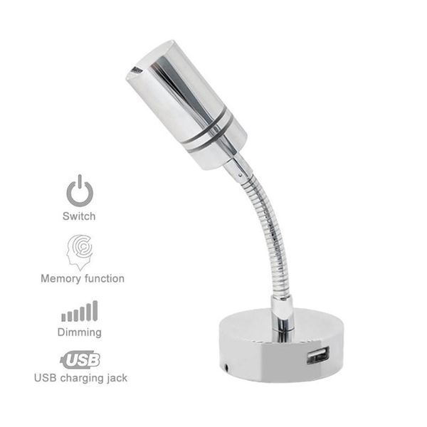 

parts motorhome led spot reading light adjustable dual lighting wall touch switch usb port 12/24v camper van caravan boat rv