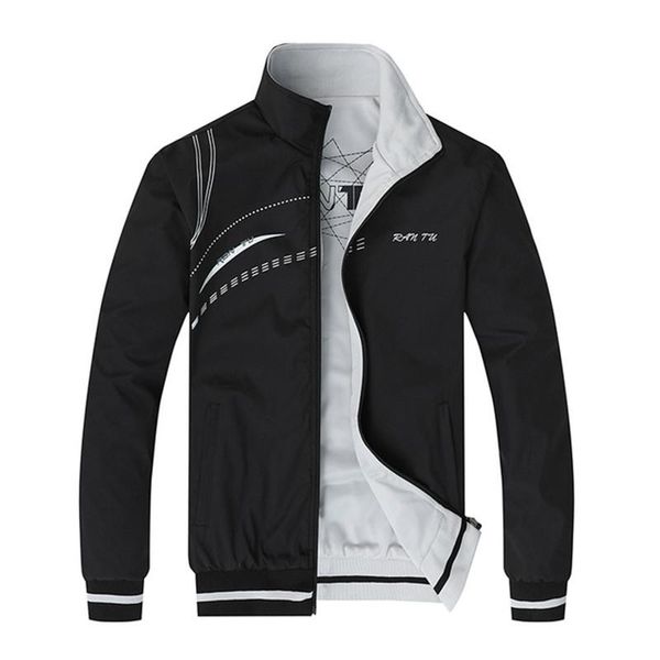 

men's jackets fashion men double-sided wear jacket spring autumn thin sport casual coat mens embroidery print sportswear male slim oute, Black;brown