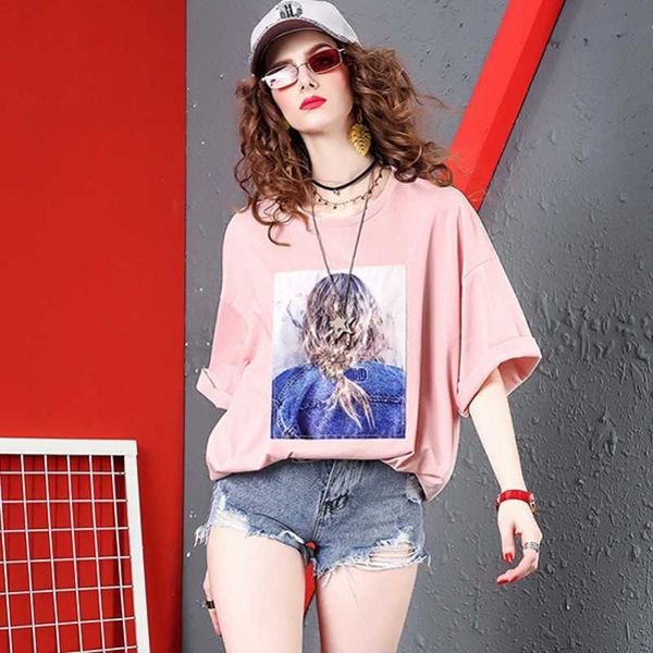

arrival summer short sleeve women's sequins t shirts beaded brand korean loose all-match cotton 210529, White
