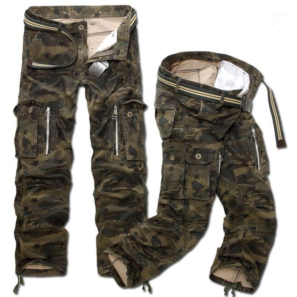 

fashion camouflage printed cargo pants men loose baggy tactical trousers casual cotton multi pockets big size men's l1a3, Black