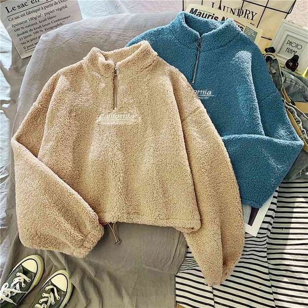 

cashmere short high collar half zipper sweater for women, Black;white