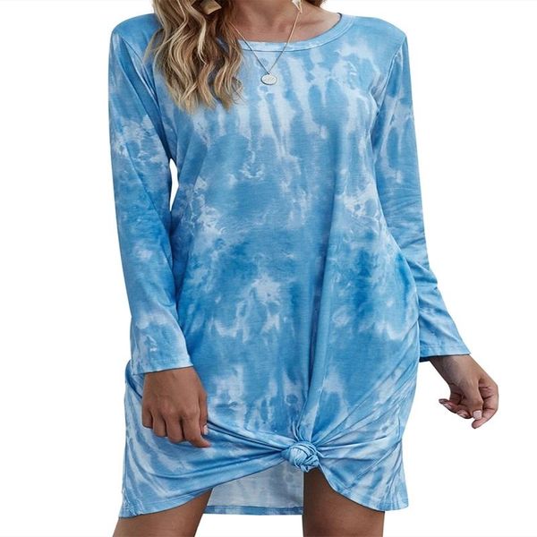 

casual dresses women's 2021 winter tie dye gradient loose long sleeve midi dress, Black;gray