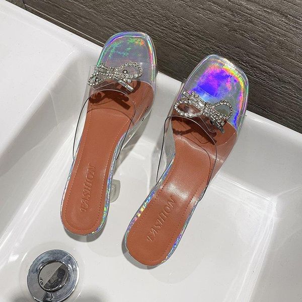 

candy colors women slippers elegant summer office women's shoes fashion bowknot rhinestone high heel, Black