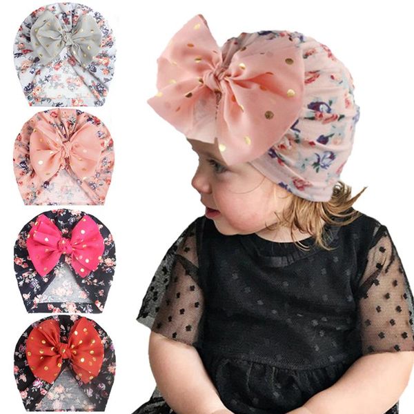 

beanies fashion design 1pc kids girls floral print bow knotted hat cap beanie headwear accessories