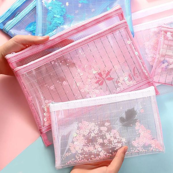 

pencil bags a5 mesh file bag zipper information archives test paper pen case multilayer storage b6 stream salad chain