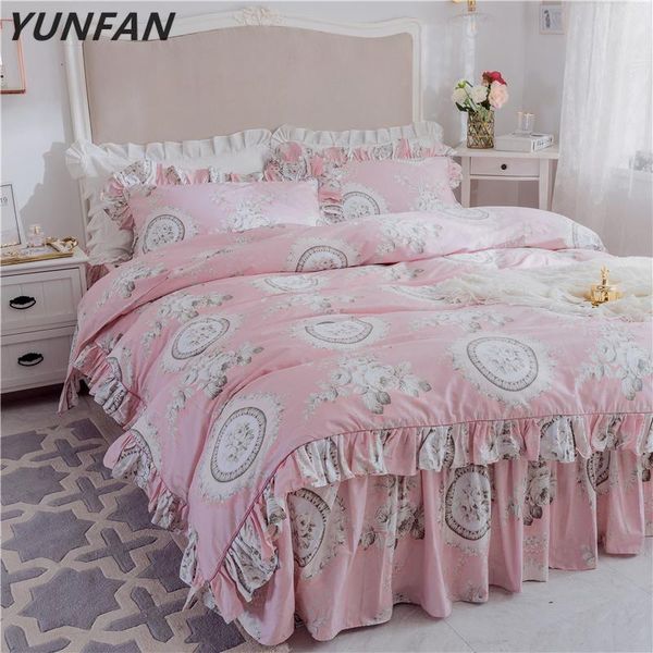 

bedding sets luxury duvet cover ruffle set king  twin size 3pcs geometrical american pink flower bed skirt