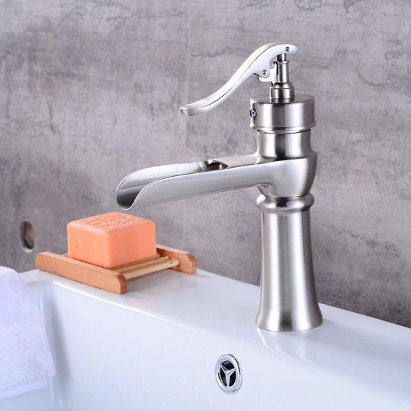 

bathroom sink faucets basin nickel brass single handle waterfall faucet and cold water taps mixer deck mounted tap