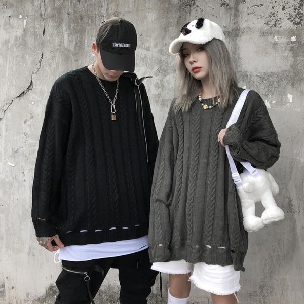 

men's sweaters long sleeve harajuku cartoon winter fashion knitted men clothes hiphop oversized streetwear mens 2021 pullover top, White;black