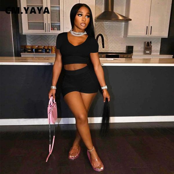 

women's tracksuits cm.yaya women set solid short sleeve crop stretchy shorts with pockets active tracksuit sporty sweatsuit summer out, Gray