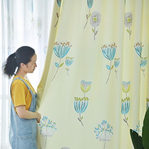 

curtain & drapes style pastoral nordic shading finished dandelion velvet linen printing curtains for living room bedroom