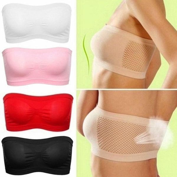 

bustiers & corsets women solid color breathable strapless bra push up tube invisible seamless high elastic underwear lingerie, Black;white