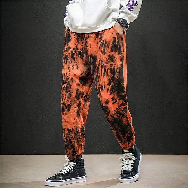 

men's pants 2021 men hip hop dyeing splicing printed overalls casual pocket sport work fashion trouser sweatpant, Black