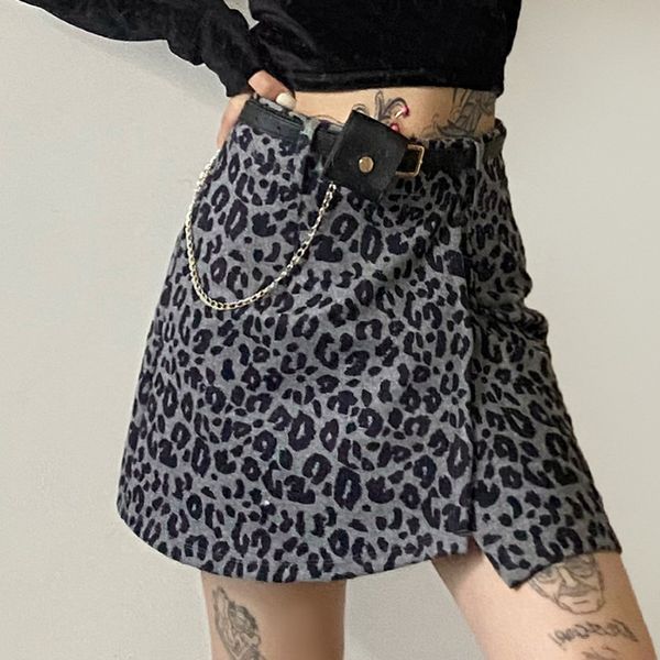 

skirt Women's waist open back leopard print mini skirt, Gothic style, tight, Black