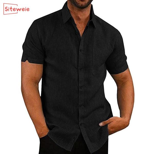 

men's casual shirts siteweie blouse cotton linen shirt loose short sleeve tee summer handsome men g767, White;black