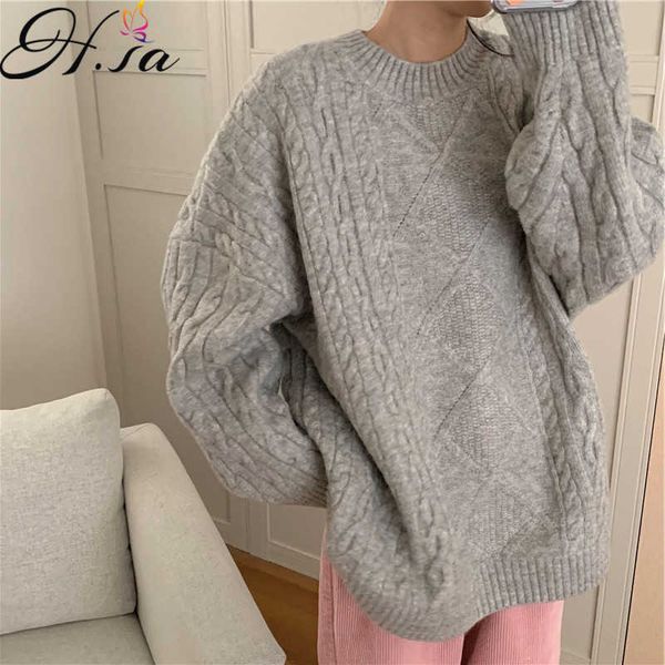 

h.sa long sweater women winter grey beige grey sweater pullovers large size women's sweater pull femme hiver korean jumpers 210716, White;black