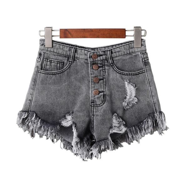 

european and american bf summer wind female blue high waist denim shorts women worn loose ripped hole jeans s-6xl women's