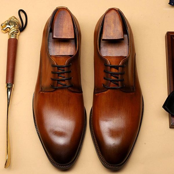 

dress shoes italian pointed toe derby man banquet office genuine leather formal party oxfords wedding bridal men's flats dx112, Black