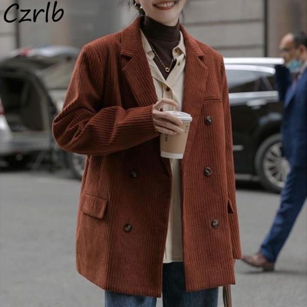 

women's suits & blazers women corduroy design 4 colors straight double breasted british style teens office lady elegant fashion bf stre, White;black