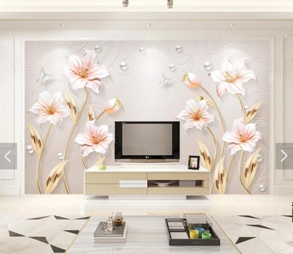 

wallpapers lily flower wall papers for walls 3 d mural wallpaper 3d murals bedroom restaurant backdrop floral contact paper