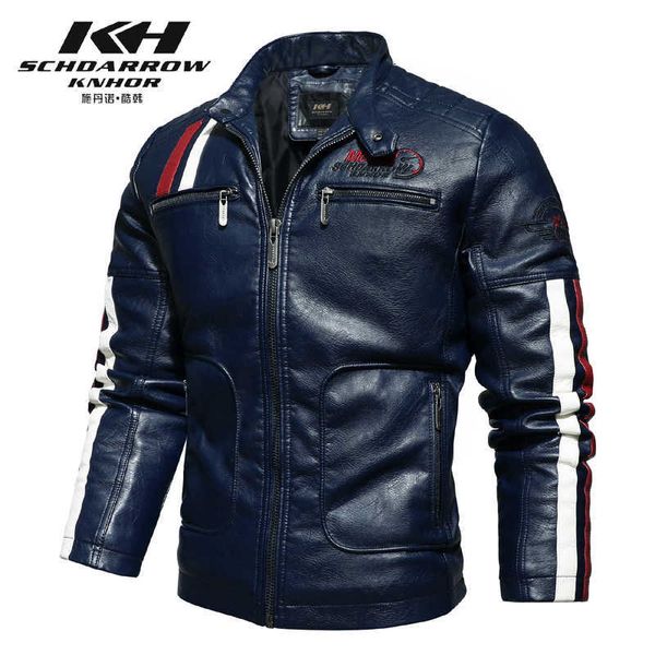 Homens PU Couro Motocicleta Casaco Azul, Red e Preto Jaqueta Primavera e Outono Faux Leather Casaco de Couro Casaco 211009