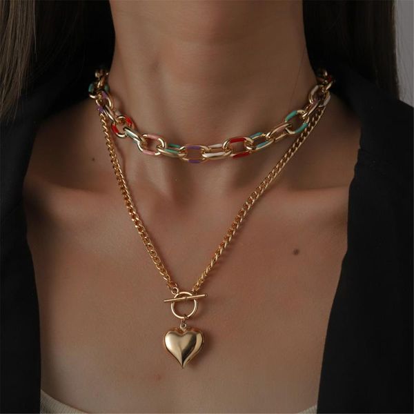 

pendant necklaces fashion double layer necklace love buckle rainbow retro temperament clavicle for women jewelry gift #4, Silver