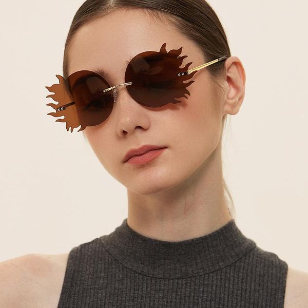 

frameless sun shape sunglasses women retro fashion party metal personalized eyeglasses, White;black