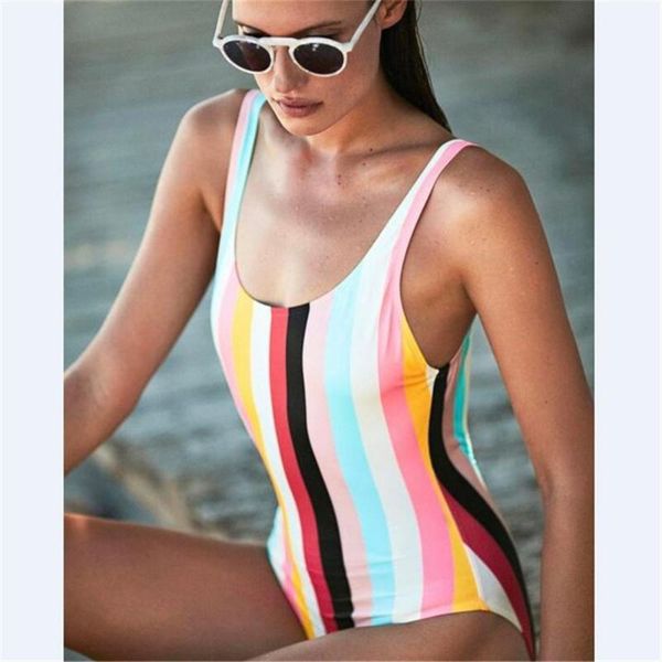 

one-piece suits one piece bathing suit triangle bikini rainbow striped print women's swimwear designer swimsuit fashion urban casual ou
