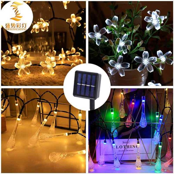 

solar water drop cherry color outdoor waterproof string lawn garden lamp