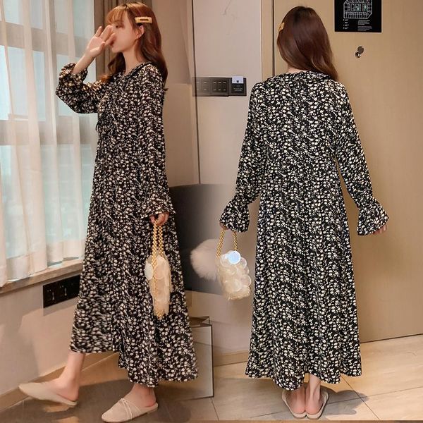 

617# maternity clothes spring autumn long sleeves easy matching loose stylish dress pregnant women pregnancy dresses, White