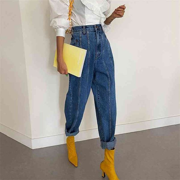 Elegante Harem Jeans Alto Cintura Solta Mulheres Denim Streetwear Vintage Pant Calças Femininas Capris 210601