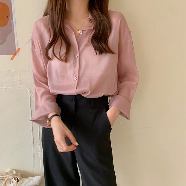 

lapel casual basic sunscreen versatile shirts summer chic loose thin solid streetwear all match stylish blouses 210421, White