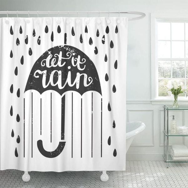 

shower curtains lettering let it rain umbrella hand written phrase raindrops curtain waterproof fabric 72 x 78 inches set with hooks