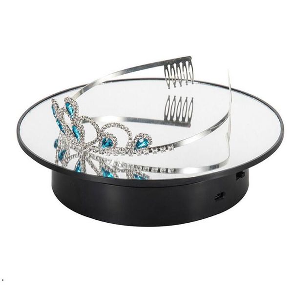 

jewelry pouches, bags usb/battery 360 rotating display turntable stand velvet /mirror shop retail showcase, Pink;blue