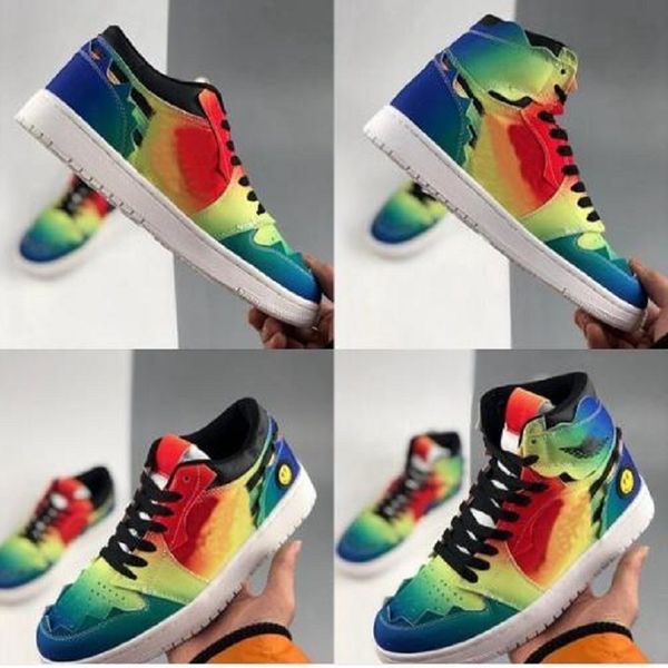 

shoes j balvin 1s high og mens jumpman 1 tie dye jbalvin multi-color rainbow trainers sports sneakers des chaussures