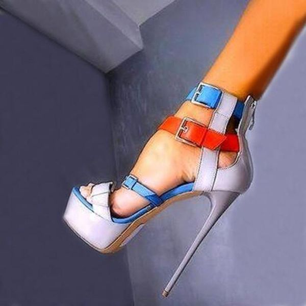 

platform stiletto heels sandals women high heel mixed color shoes open toe multi-buckle runway pole dance big size, Black
