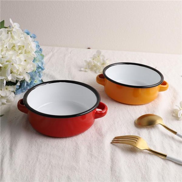 

bowls thickened enamel bowl with two ears for household baking 560ml - d 14 cm