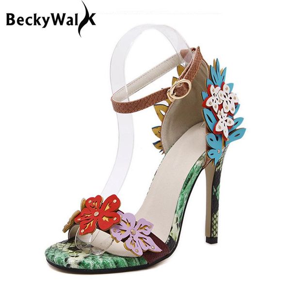 

beckywalk women sandals shoes summer flower high heel fashion party woman floral sandalia feminina wsh2578, Black