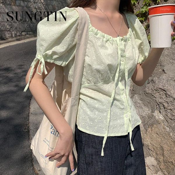 

sungtin vintage lace blouse korean green off shoulder shirt short sleeve spring boho blusa elegant casual women's blouses & shirts, White
