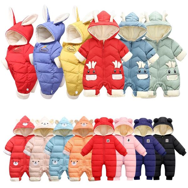 

down coat baby romper winter born snowsuit infant girls boys hooded bear deer ear thick jacket outwear jumpsuit, Blue;gray