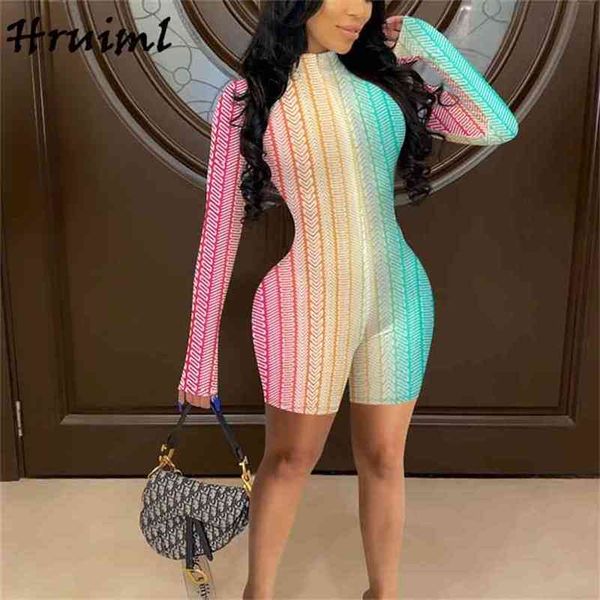 

bodycon short jumpsuit autumn print long sleeve stand collar playsuits outfit women romper fashion bodysuit overalls 210513, Black;white