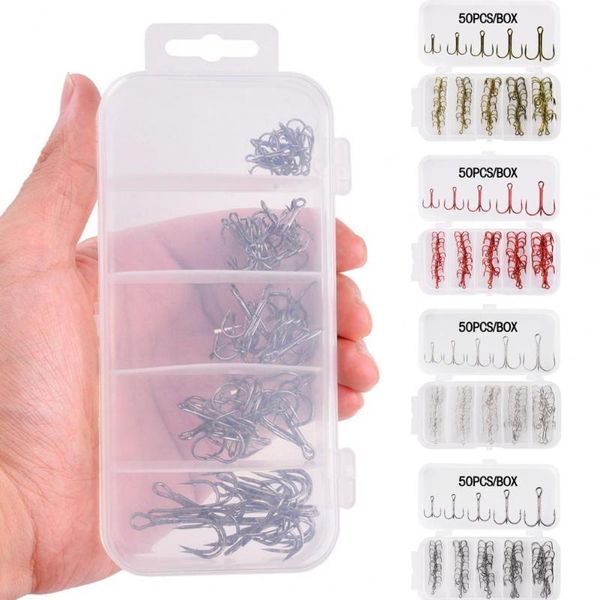 

50pcs fishing hook portable sharp anti-corrosion barb treble fish carbon steel tackle accessory hooks