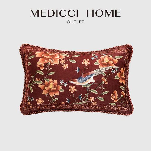 

pillow case medicci home obling cover chinese peony flower and bird print vermilion authentic luxury retro cushion chic interior