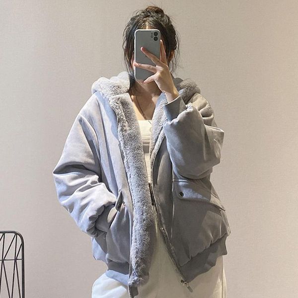 

trend hooded faux fur coat women custom winter jacket with leather lined wear a on both sides women's jackets, Black;brown