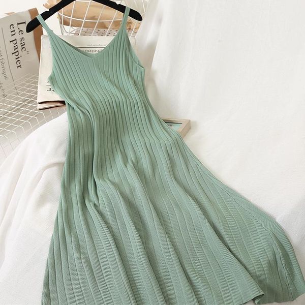 

casual dresses luxury high-quality camisole v-neck dress ladies knitted elegant multicolor spring and autumn a-line suspender office, Black;gray