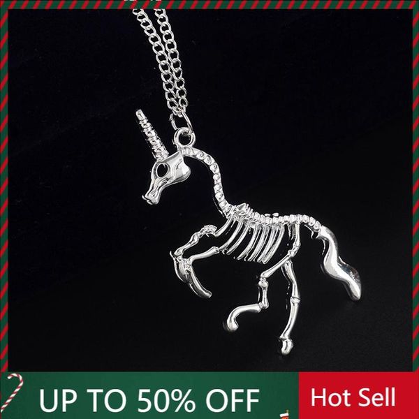 

pendant necklaces 1/2/3/4pcs 2021 hyperbole dinosaur skeleton pendants & women personality punk alloy unicorns necklace fashion jewelry, Silver