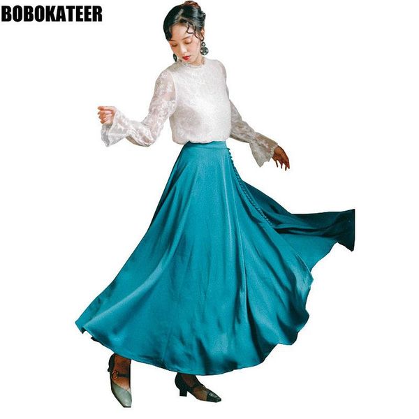 

skirts bobokateer long skirt women high waist womens blue le palais vintage maxi jupe femme faldas mujer fashion 2021, Black