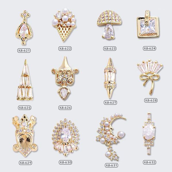 

2pcs shiny luxury zircon 3d nail art decorations charm pearl diamonds crystal alloy jewelry manicure design accessories1, Silver;gold